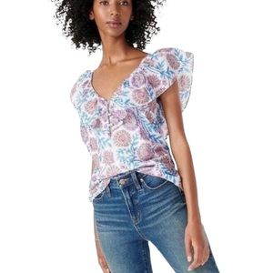J. CREW Women’s Ruffle V-neck Blue/Pink Top. Size: S